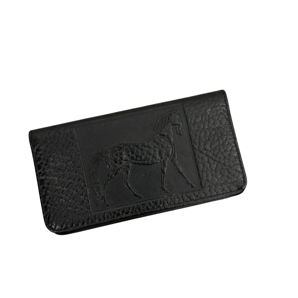 Oberon Checkbook Cover Unisex OS Black Embossed Leather Horse Equestrian Slim